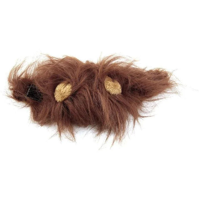 Adorable pet lion mane hat for dogs and cats, featuring a realistic design with a flowing mane and playful ears.