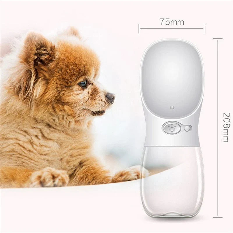 Durable and portable pet water bottle with one-touch button, suitable for outdoor activities with your furry friend