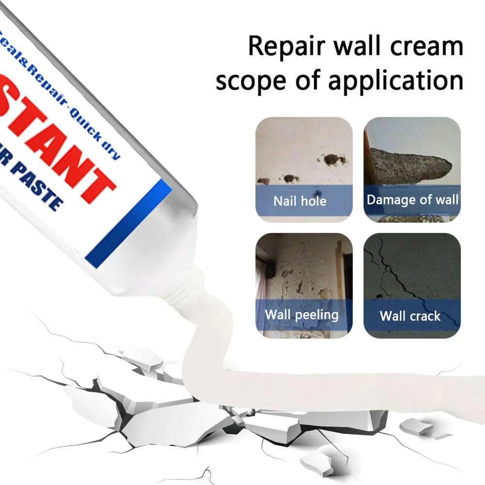 Premium water-based wall repair cream for filling cracks, holes, and peeling paint on interior walls