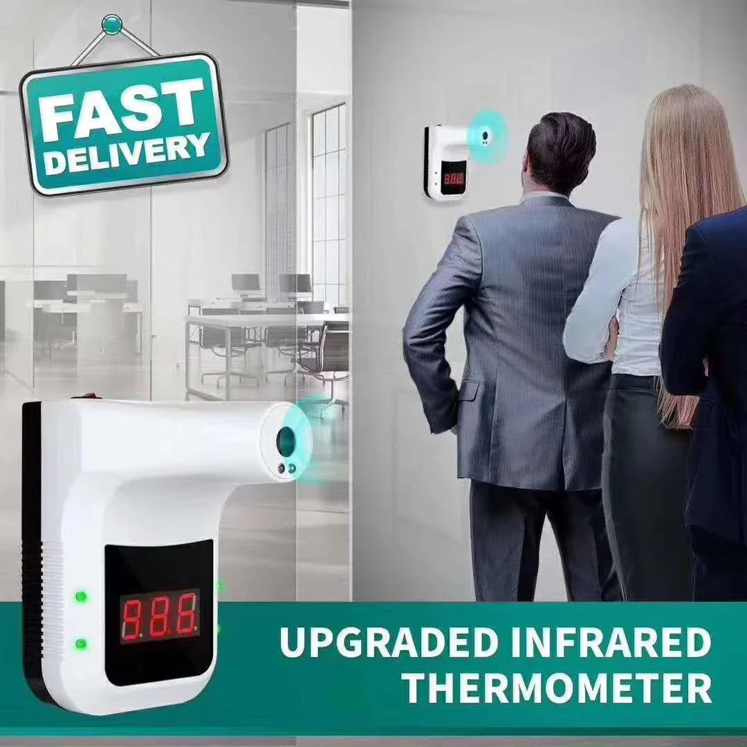 Wall-mounted contactless infrared thermometer with temperature display and fever warning