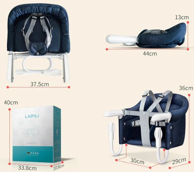Foldable high chair with safety belt, perfect for portable infant feeding at home or while traveling
