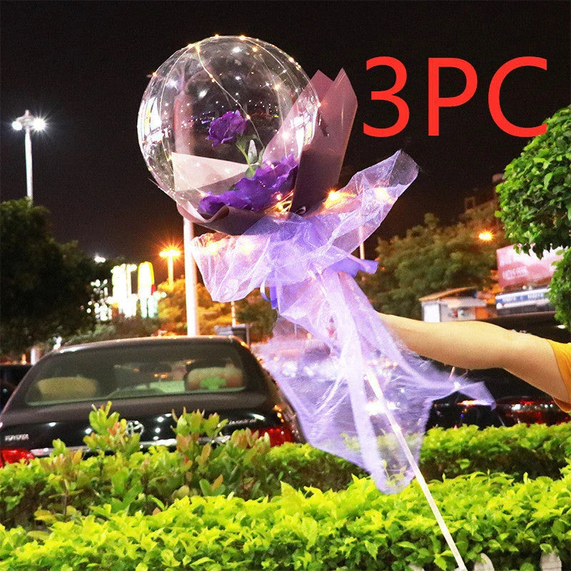 A luminous bouquet of glowing rose-shaped balloons, creating a magical and enchanting display.