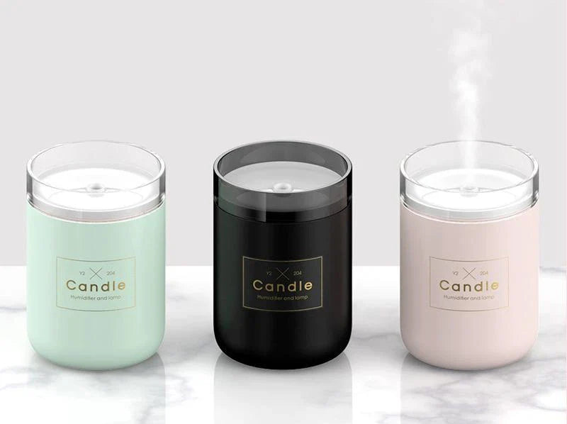 Compact USB-powered air humidifier with adjustable mood lighting, ideal for desks or bedside tables