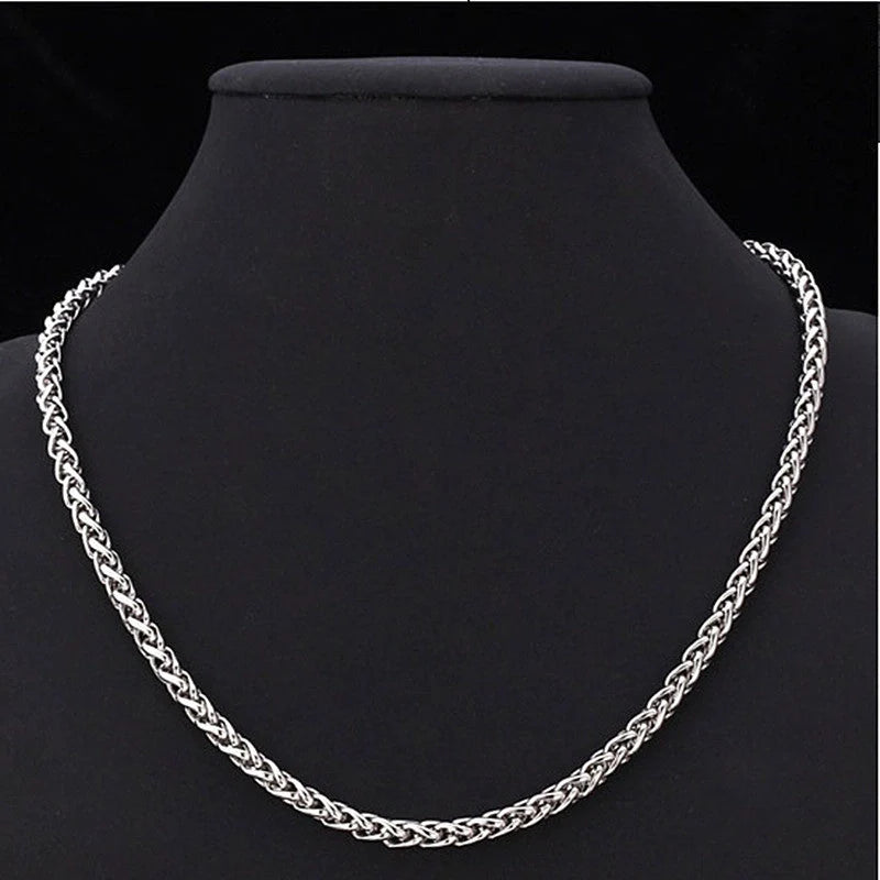 Titanium Steel Chain Necklace with Twisted Singapore Design in Silver