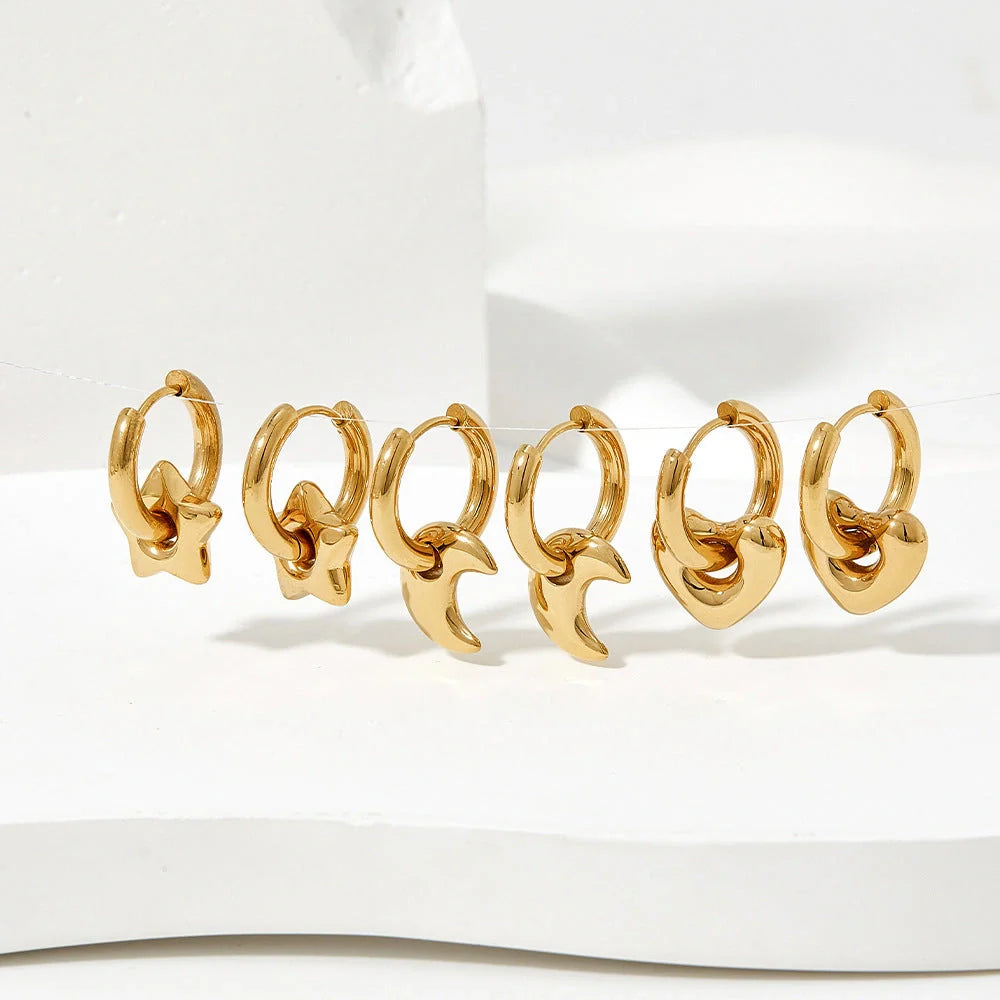 Elegant stainless steel earrings with a glossy finish, available in classic gold and silver tones.