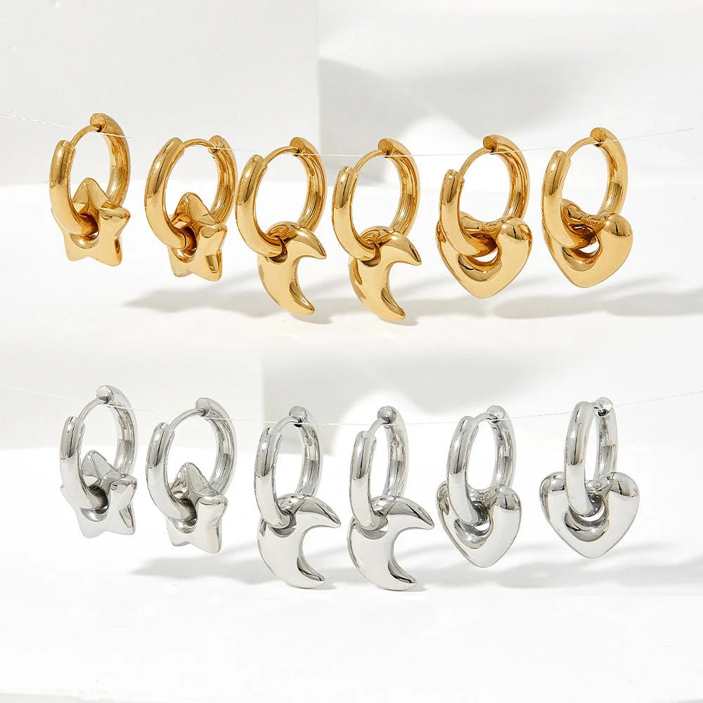 Elegant stainless steel earrings with a glossy finish, available in classic gold and silver tones.