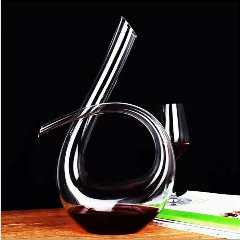 Premium crystal wine decanter with elegant U-shaped design, enhancing the flavor and aroma of your favorite red wines