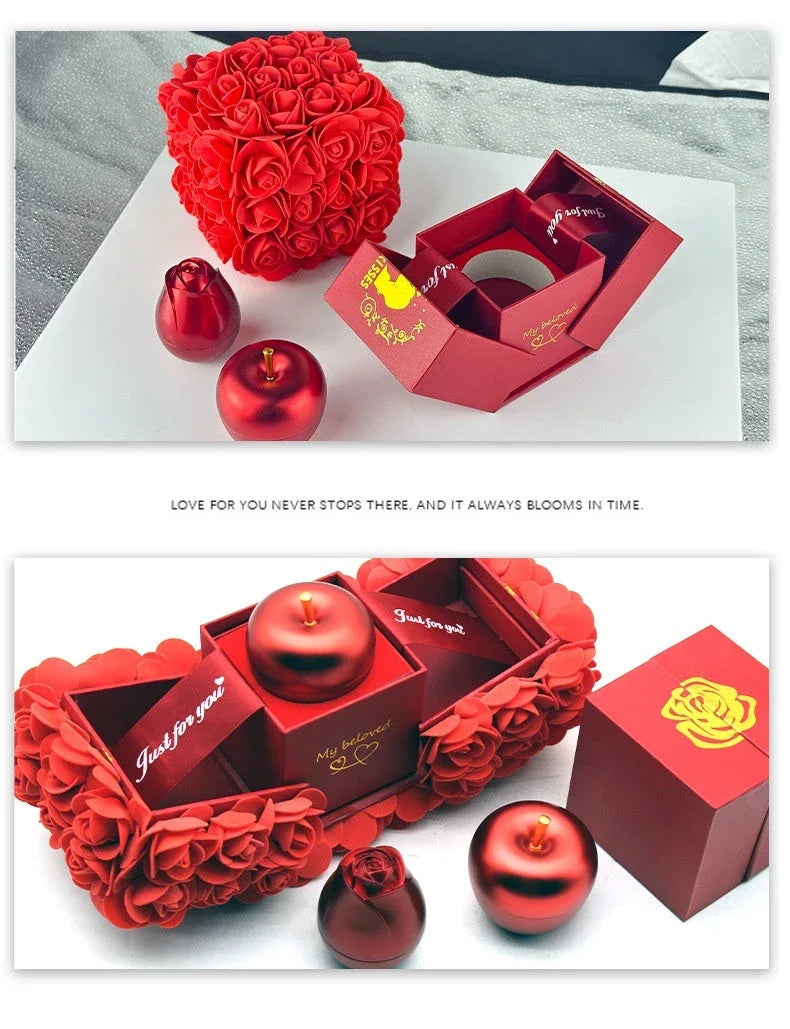 Eternal Rose Jewelry Box Set with Handmade Preserved Flowers and Crystal Pendant Necklace