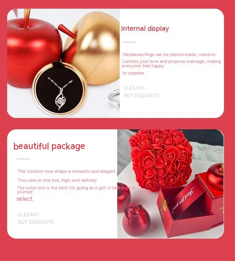 Eternal Rose Jewelry Box Set with Handmade Preserved Flowers and Crystal Pendant Necklace