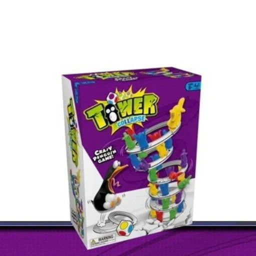 Stackable penguin-themed balance game with colourful plastic pieces for building challenging towers