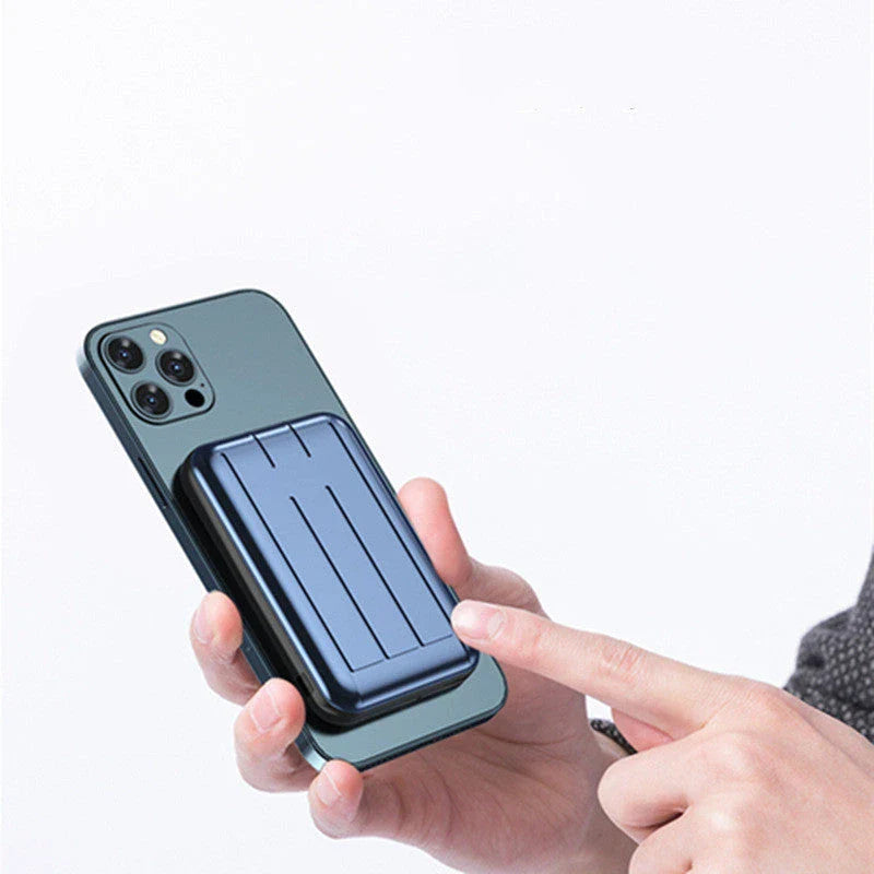 Premium 15W magnetic wireless power bank in three stylish colours: green, blue, and grey