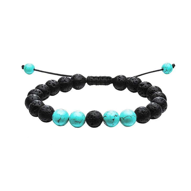 Matte black agate beads and tiger eye couple bracelets with geometric design
