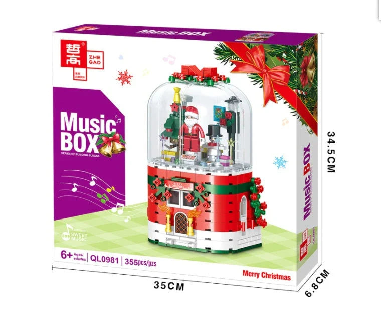 LED light Christmas building blocks Santa Claus spinning music box with creative mosaic-style design