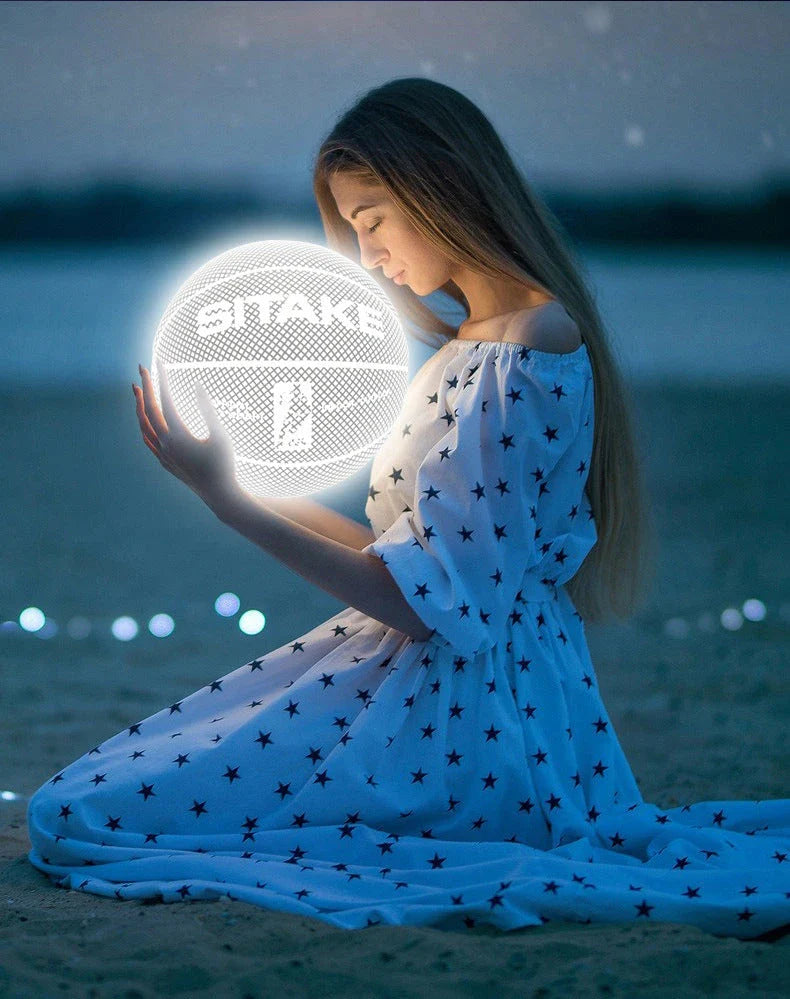 Luminous glow-in-the-dark basketball with reflective design for night games and outdoor activities