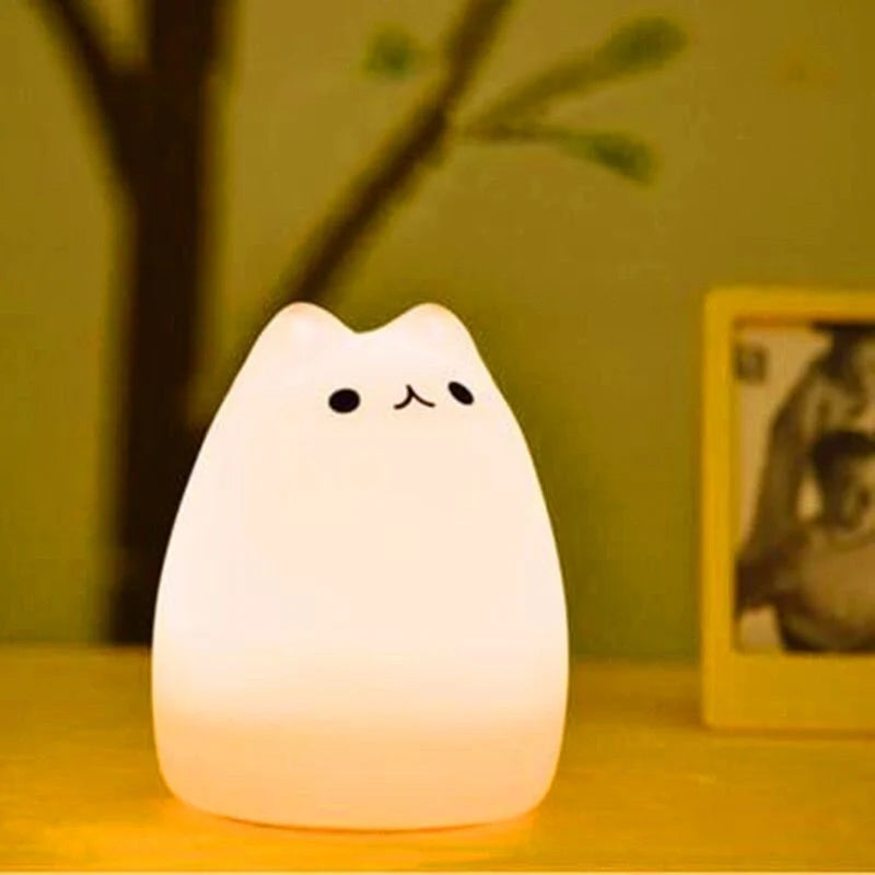 Adorable cat design silicone touch sensor LED night light for children with colour-changing feature