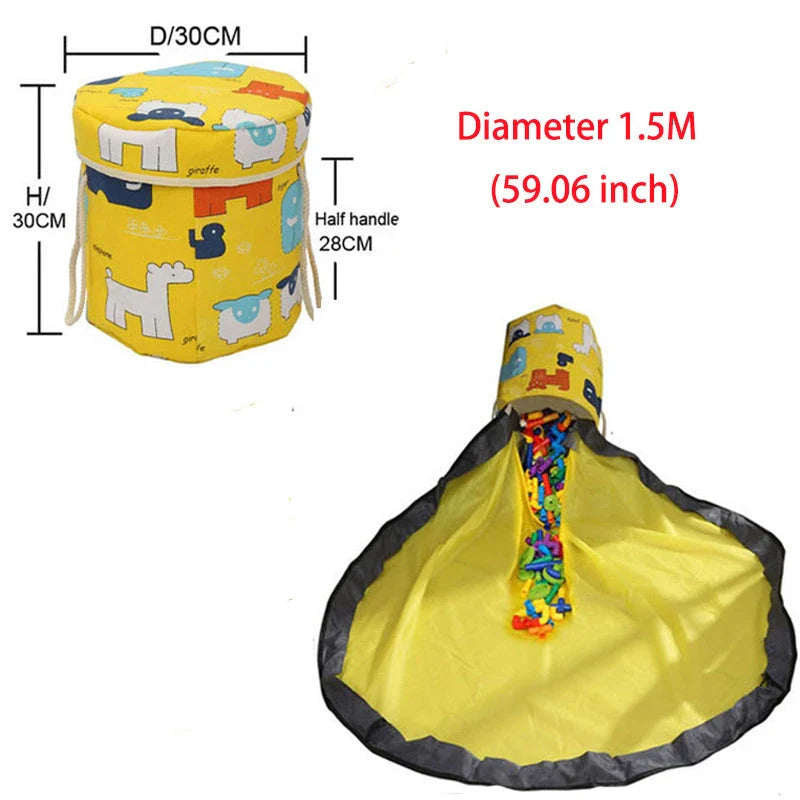Canvas toy storage basket with rollout play mat, available in various colours and sizes