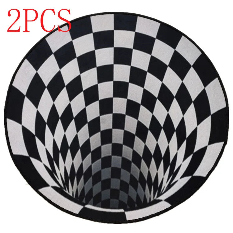 3D Geometric Round Carpet Vortex Illusion Rug in Black and White