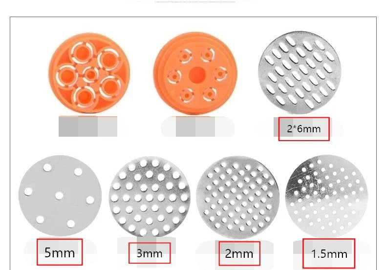 Compact stainless steel pasta maker with multiple pasta moulds for creating homemade pasta shapes