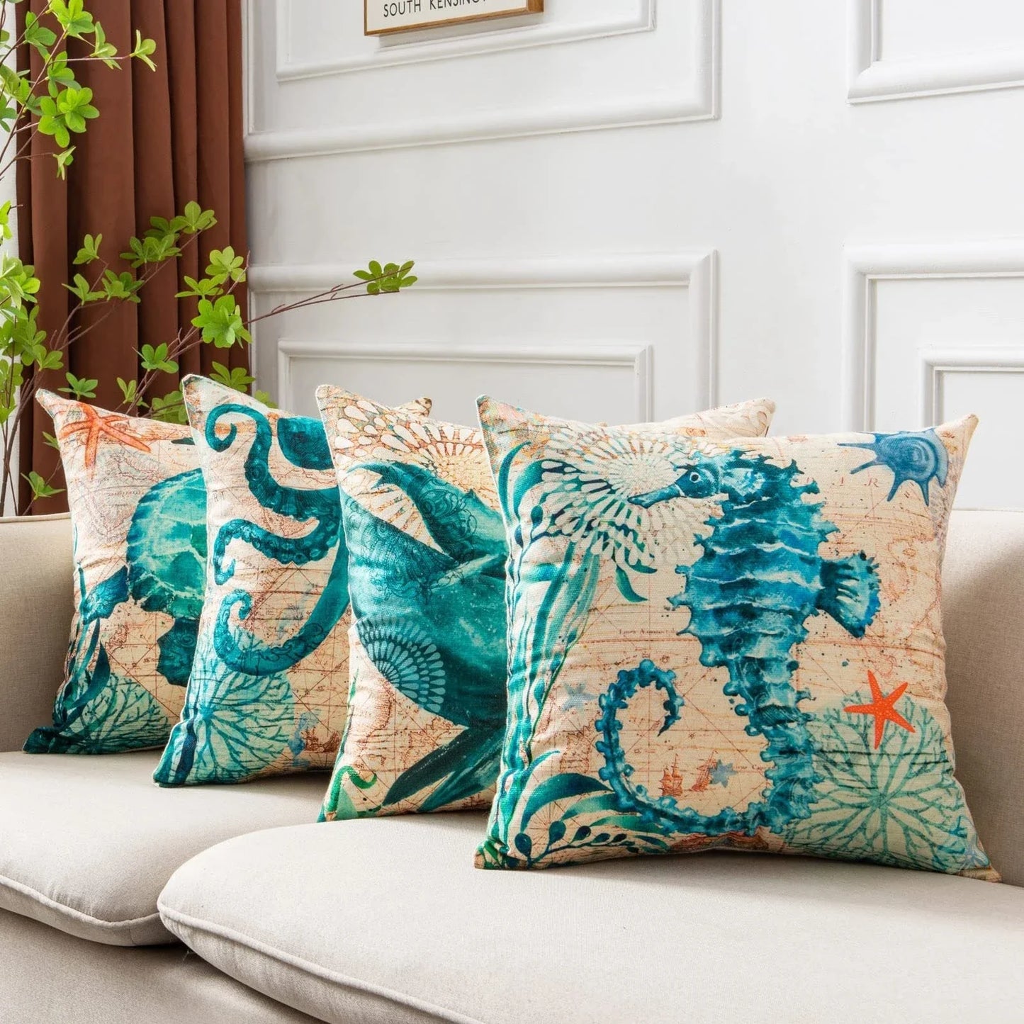 Stylish Sea Life Cushion Covers featuring vibrant marine-inspired designs to enhance British home decor
