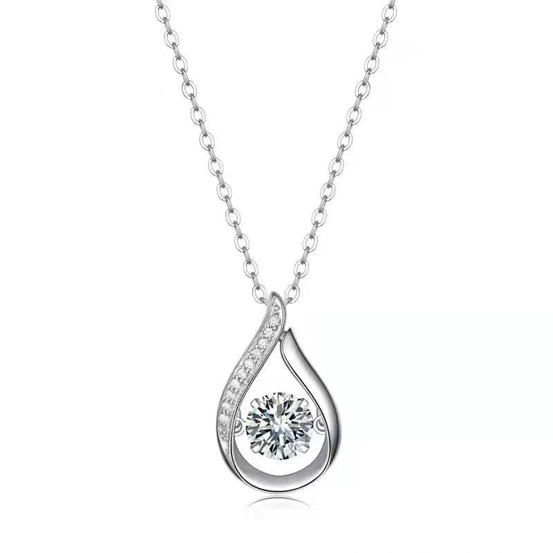 Elegant 925 silver drop-shaped necklace with white gold or moissanite finish