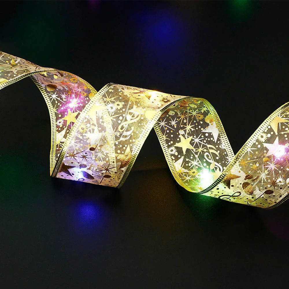 LED Christmas fairy lights ribbon bow tie in various colours