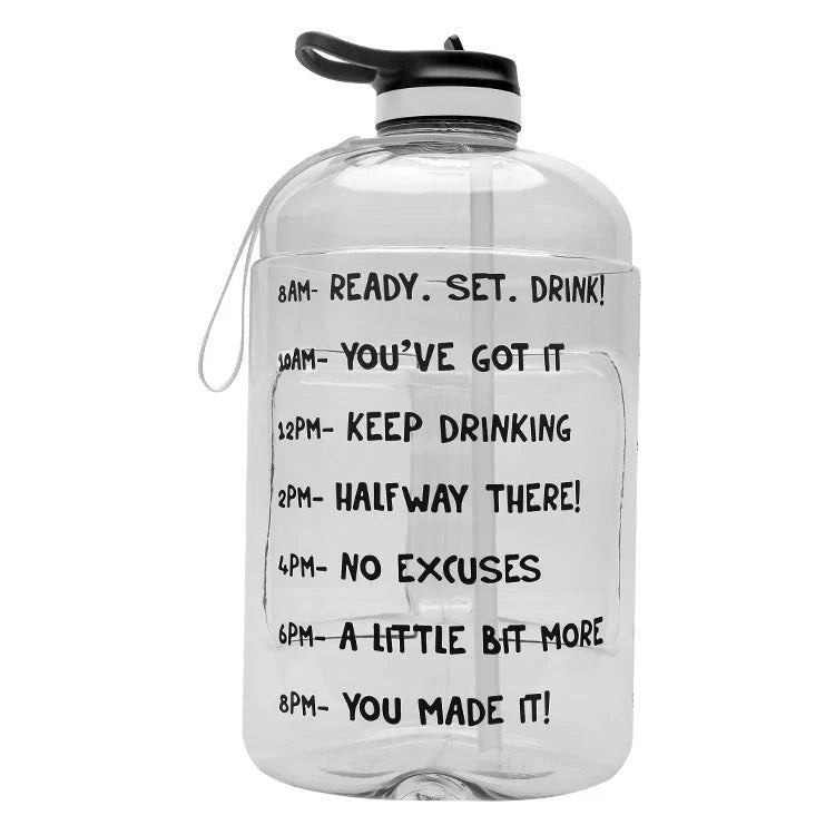 QuiFit Gallon Water Bottle with straw and motivational quote in various colors