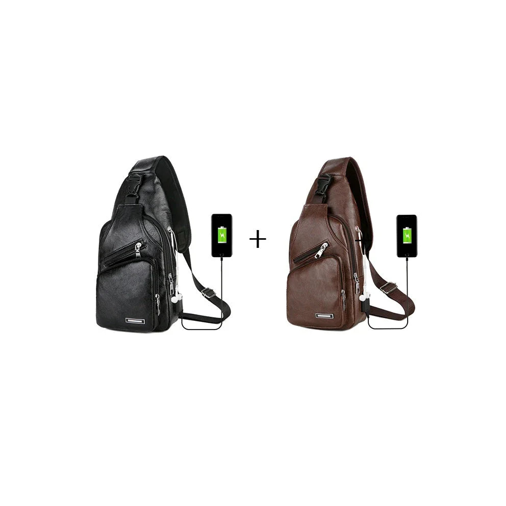 Stylish USB charging messenger bag with wear-resistant fabric, headphone jack, and spacious front pocket for modern, tech-savvy individuals