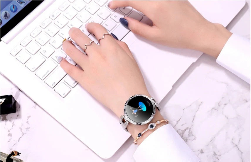 Stylish smartwatch with sleek design, high-definition colour display, and health monitoring features for fashionable British women
