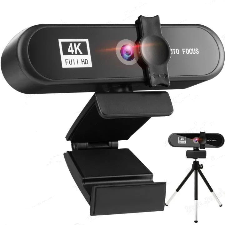 Premium 4K auto-focus webcam with dual stereo microphones for clear video and audio quality