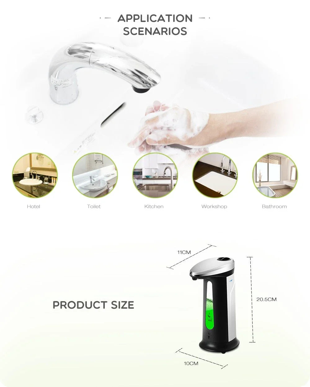 Automatic touchless soap dispenser with smart sensor, 400ml capacity, and sleek design for effortless hand-washing