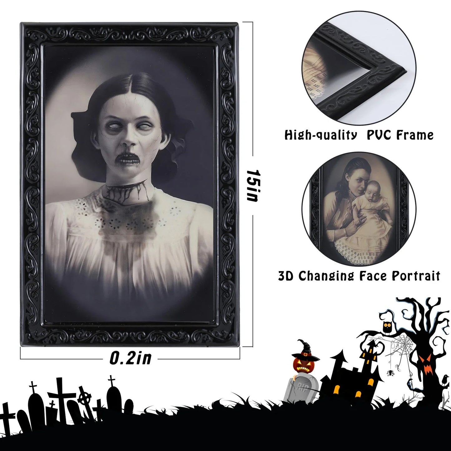 Haunting 3D Changing Face Portrait - Spooky Halloween Decoration with Ghostly Figure