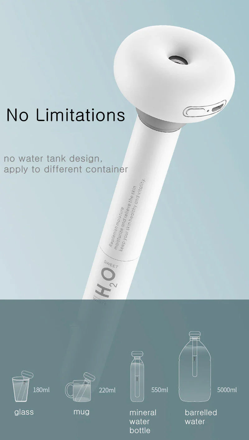 Compact and portable USB-powered air humidifier and essential oil diffuser with versatile water container design