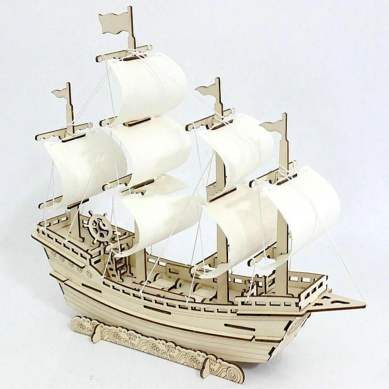 Handmade wooden sailboat model DIY kit for educational and decorative use