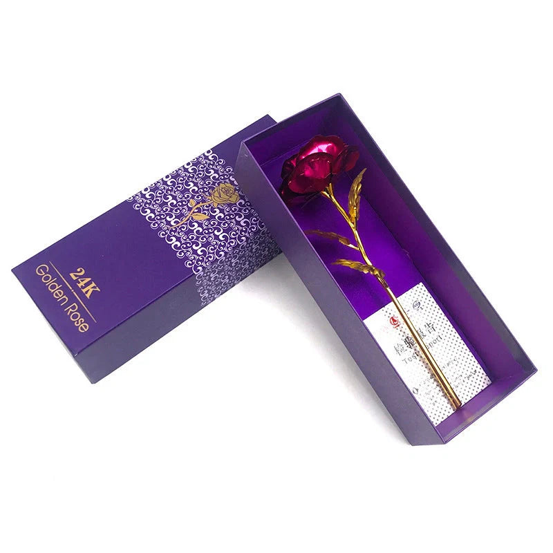A luxurious 24K gold-plated rose flower bouquet set with a gift box and tote bag