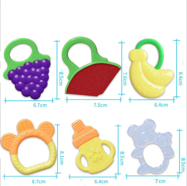 Soft silicone fruit-shaped teething toy for infants and toddlers to soothe sore gums during the teething process