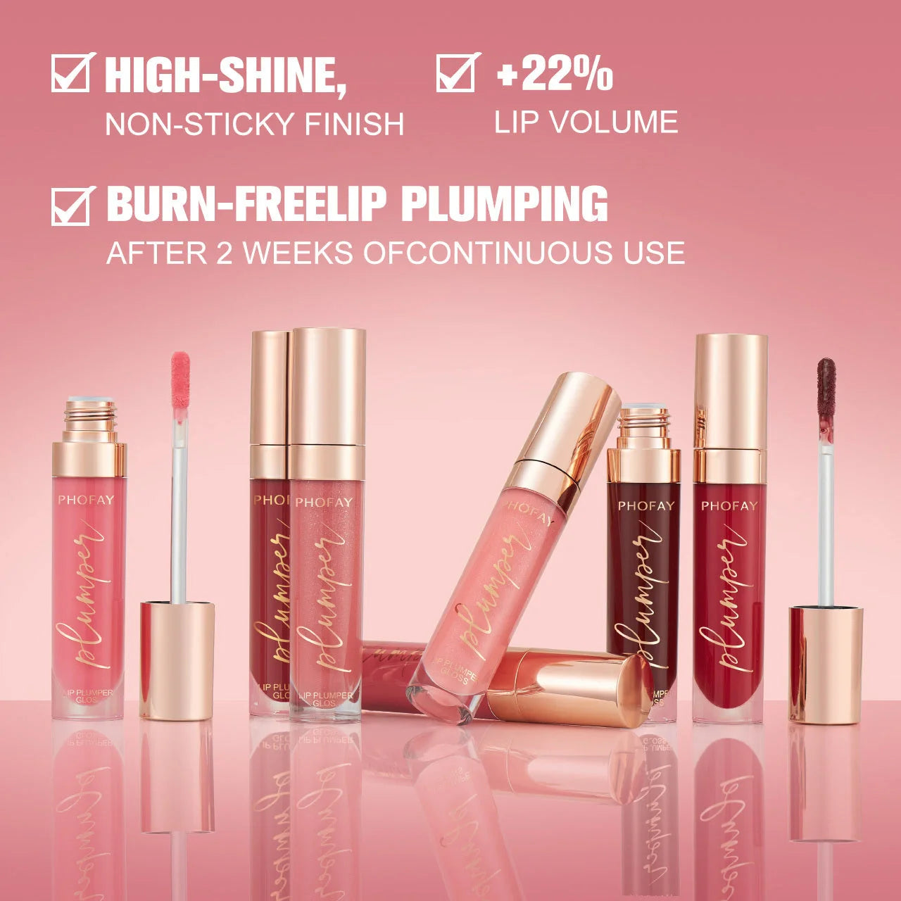 PHOFAY Shiny Lip Plumper Gloss - Volumising Lip Enhancer with Glossy, Radiant Finish