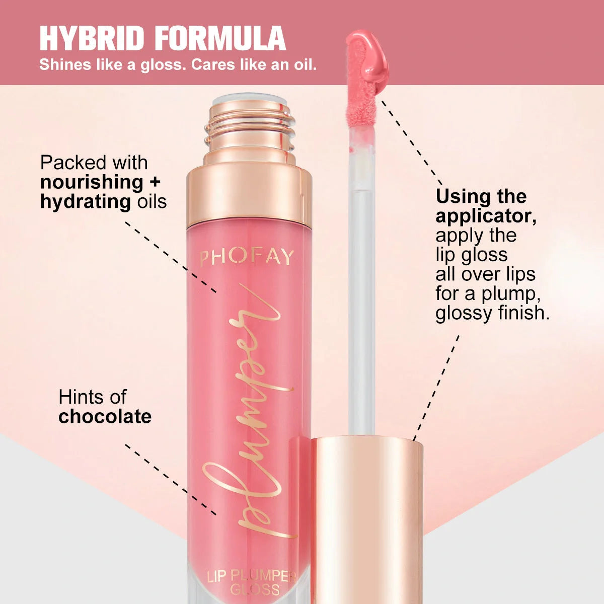 PHOFAY Shiny Lip Plumper Gloss - Volumising Lip Enhancer with Glossy, Radiant Finish