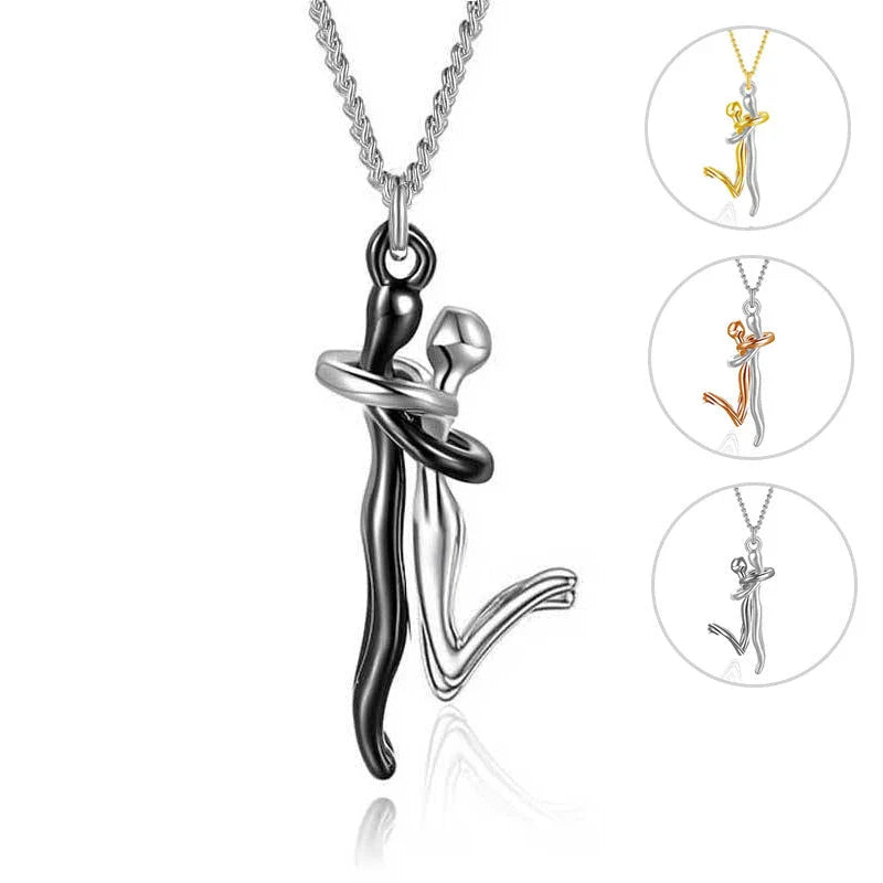 Elegant 18K plated copper pendant necklace featuring a unique 'hug' design, perfect for couples and special occasions.