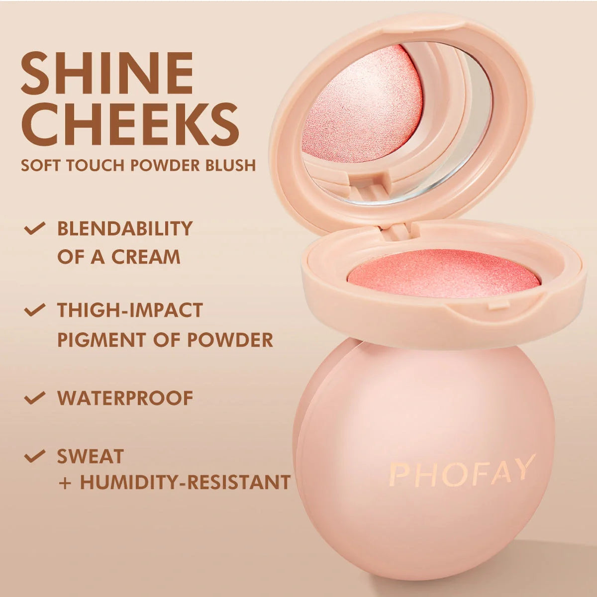 PHOFAY Radiant Powder Blush - A luxurious, luminous formula that enhances your natural beauty with a healthy, glowing complexion.