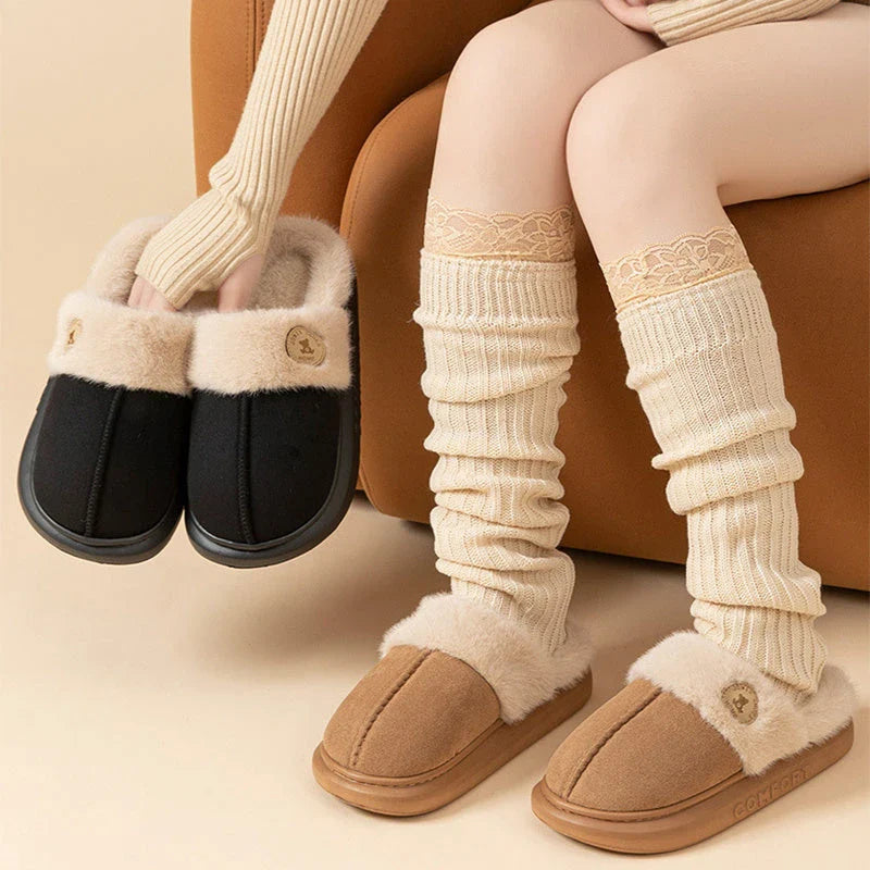 Plush, fleece-lined slippers in a variety of colors for women and men to wear indoors and outdoors