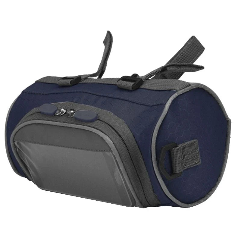 Premium waterproof bicycle handlebar bag made of durable polyester, with ample storage space for a smartphone and other cycling essentials.
