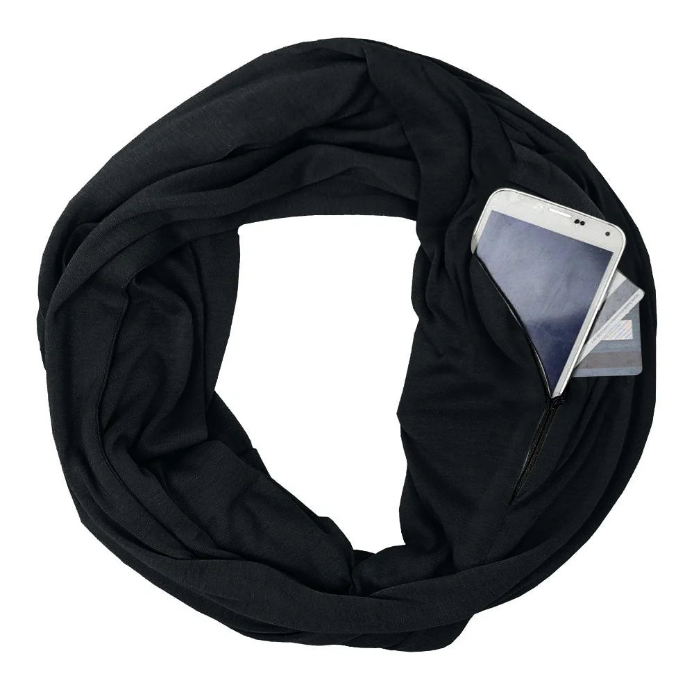 Solid colour pocket scarf with zippered pocket in various colours