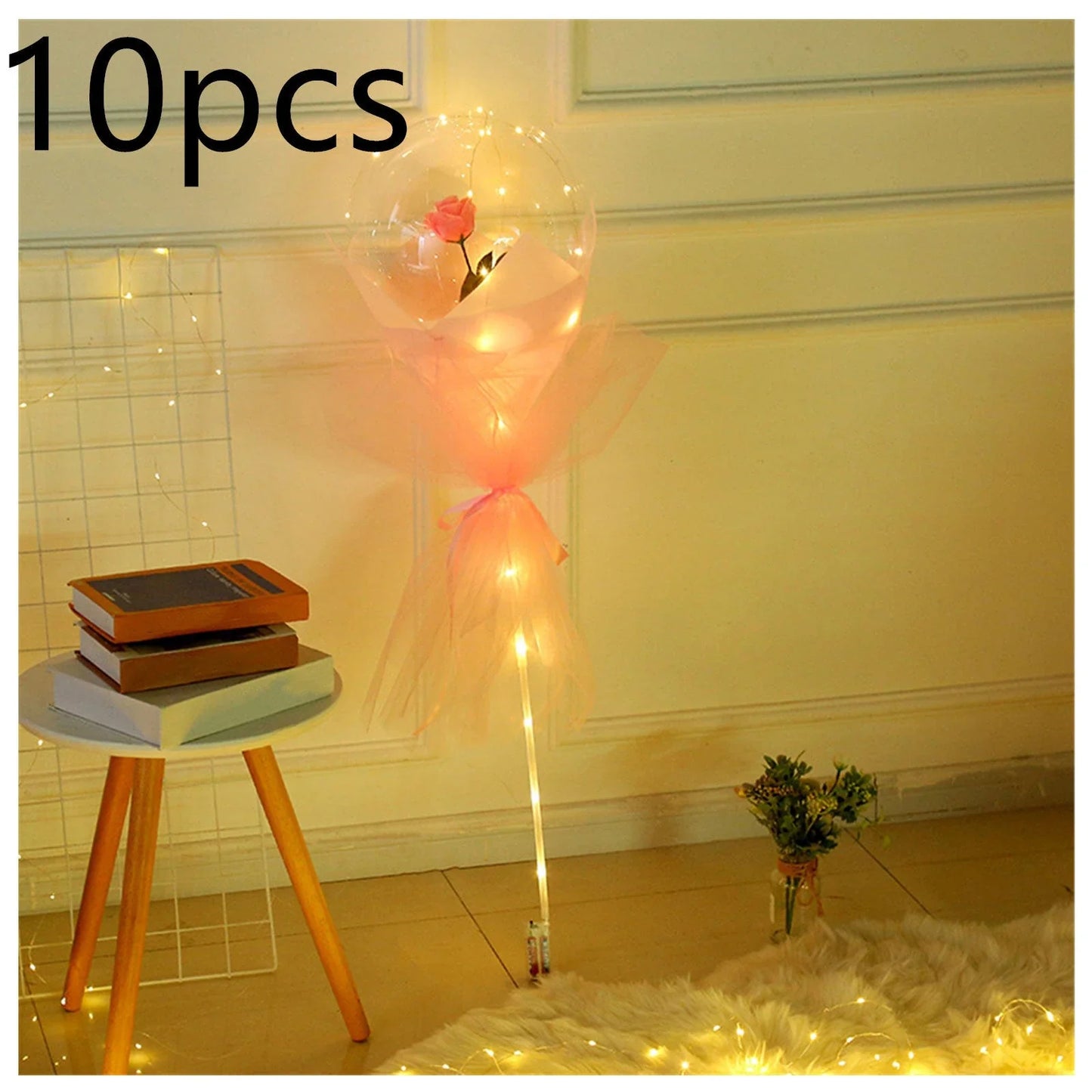 A luminous bouquet of glowing rose-shaped balloons, creating a magical and enchanting display.
