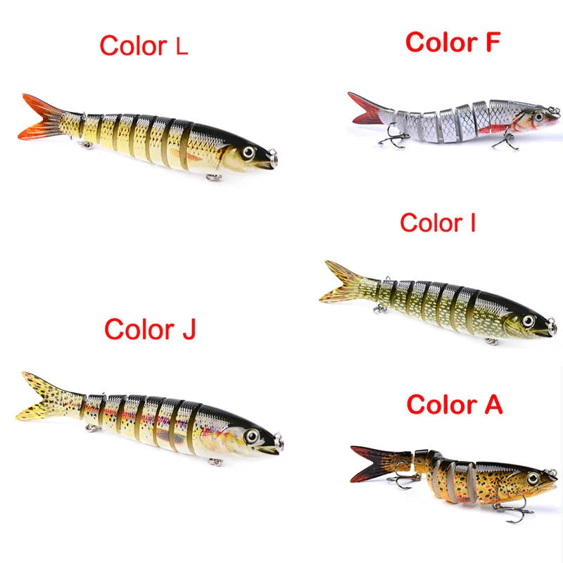 Multi-jointed pike fishing lure with light reflection and sound attraction features