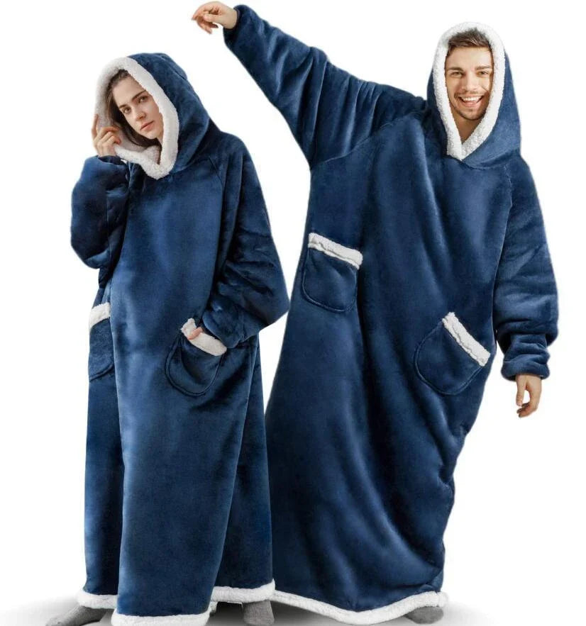 Comfy oversized TV hoodie blanket in various stylish colors, perfect for cozy movie nights and relaxation at home.
