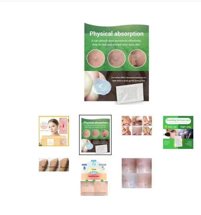 Discreet tea tree spot patches to fade acne marks and blemishes, with a transparent and ultra-thin design for natural-looking coverage.