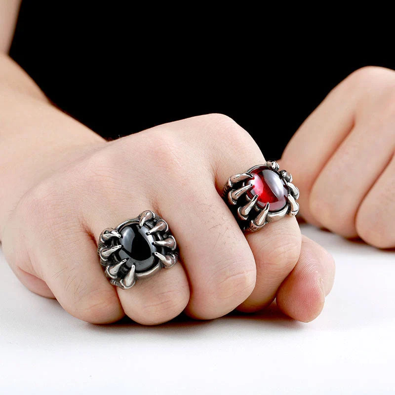 Vintage titanium steel zircon ring with intricate design and retro charm