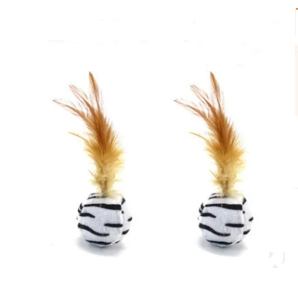 A handcrafted cat toy made from solid wood and natural materials, featuring a feather-on-a-stick design to captivate and engage your feline friend.