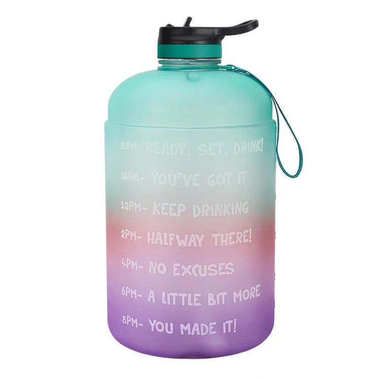 QuiFit Gallon Water Bottle with straw and motivational quote in various colors