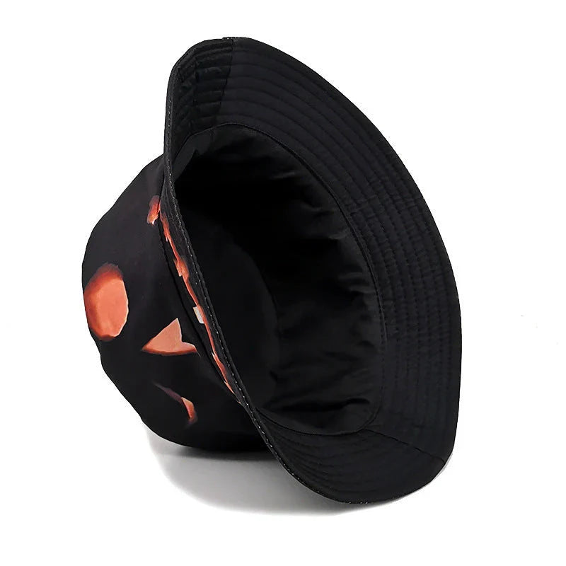 Fashionable Halloween pumpkin-themed sun hat with a flat top crown and breathable polyester construction